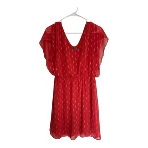 Buttons Burnt Orange Fit & Flare Dress w/ Sheer Gold Overlay